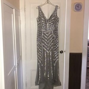 Silver Beaded Dress - Wedding - Prom - Gown